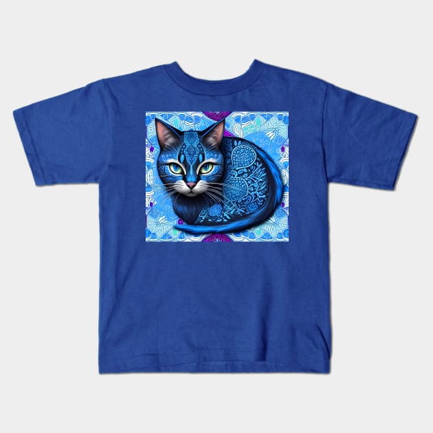 blue-cat Kids T-Shirt by One_look